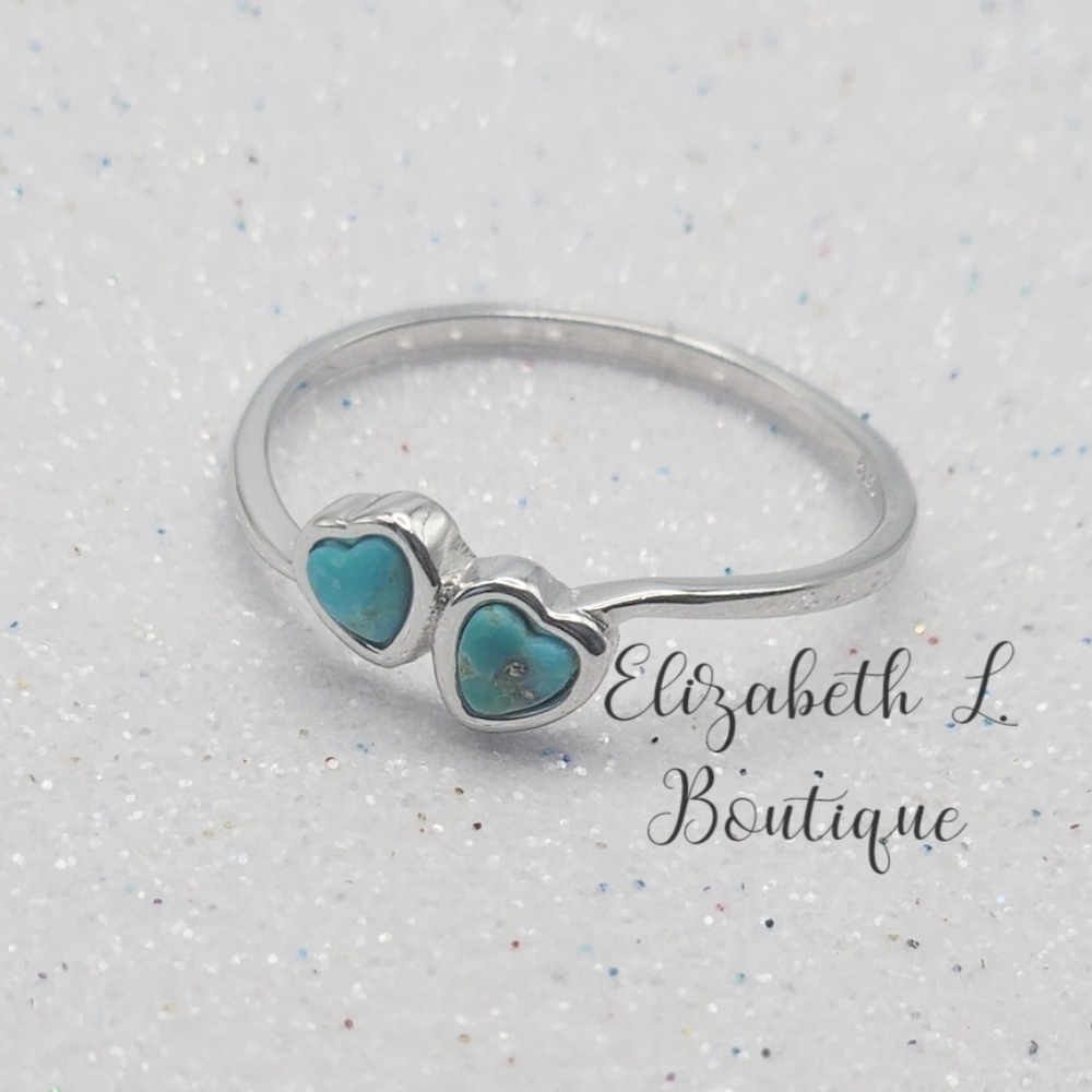 925 Sterling Silver Genuine Turquoise Heart Design Ring Boutique BNWT